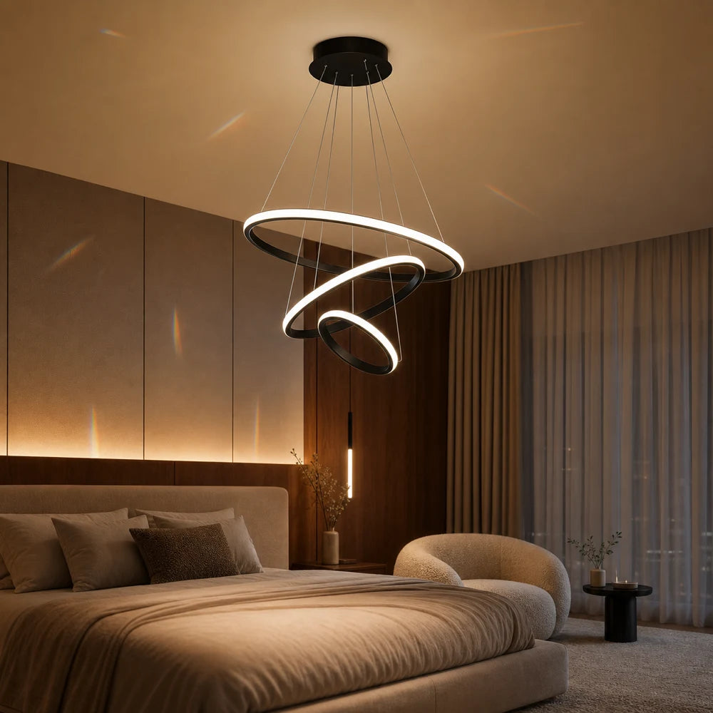 Lustre suspendu LED RICCI 81W, 3 Cercles, Lumière Froid/Chaud/Neutre, Noir, Hauteur réglable - 08_LL104-3BK.png