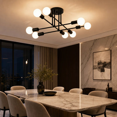 Lustre Octa moderniste classique, 8x E27, noir, design moderne, métal, sans abat-jour