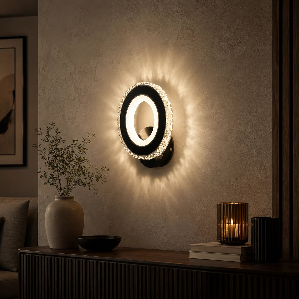 Applique LED NOVA Rotonda, 16W, Noir & Acier Inox, Lumière Chaude/Froide/Neutre - 09_AL073-1BK.png