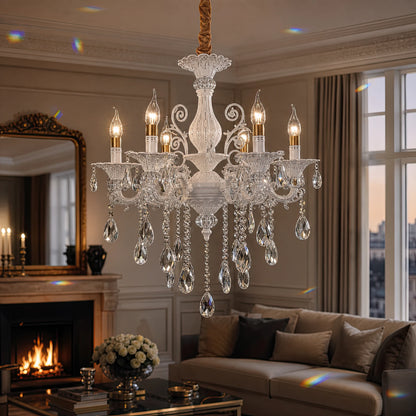 SANSSOUCI Lustre 6xE14 Cristal et Métal – Design Classique, Blanc Argenté - 09_CC220-6WH.png