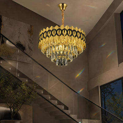 Lustre en cristal PIERREFONDS Eleganza 8x E14, diamètre 48,5 cm, doré brillant, hauteur réglable