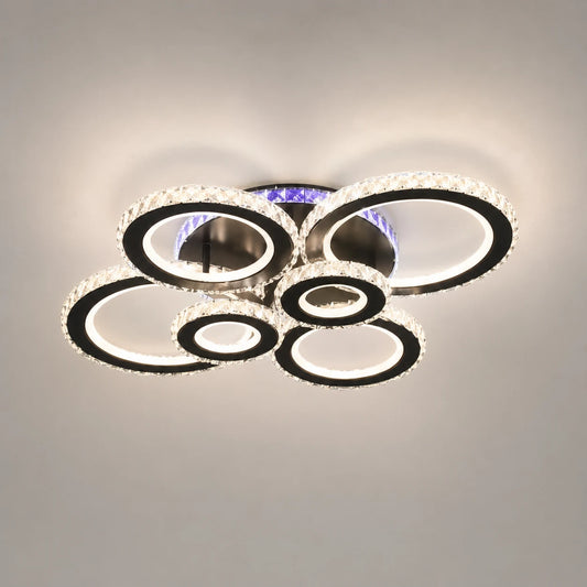 Lustre LED avec télécommande et cristal NOVA ROTONDA RGB 145W, 6 Cercles, Lumière Froid/Chaud/Neutre, Dimmable, Noir - 10_LT073-6BK.png
