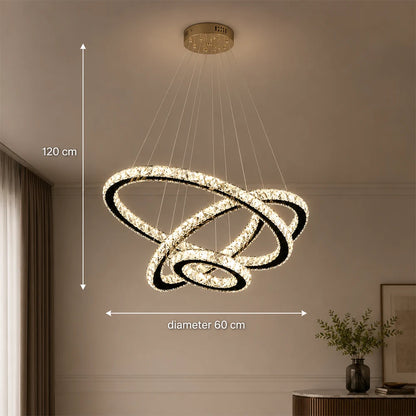Lustre LED suspendu avec télécommande et cristal PRISM LUMINIS 79W, 3 Cercles, Lumière Froid/Chaud/Neutre, Dimmable, Chrome, Hauteur Ajustable - 11_LT029.png