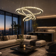 Lustre LED suspendu avec télécommande et cristal PRISM LUMINIS 79W, 3 Cercles, Lumière Froid/Chaud/Neutre, Dimmable, Chrome, Réglable en Hauteur - 12_LT029.png