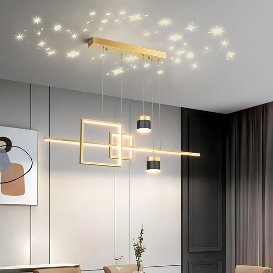 Lustre LED suspendu avec télécommande DENISSE 81W, Lumière Froide/Chaude/Neutre, Dimmable, Or, Hauteur réglable, 2233/4GD