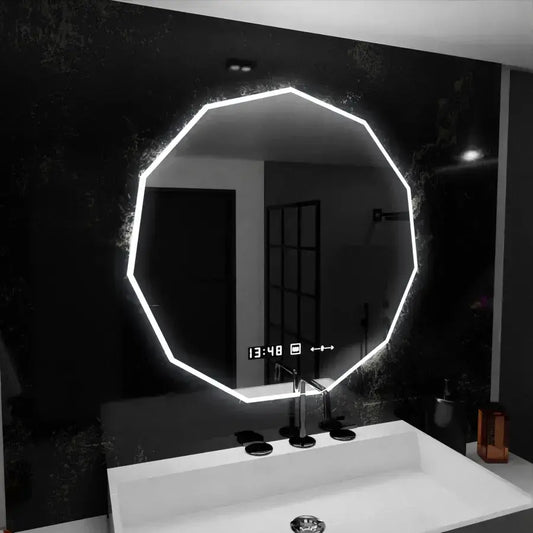Miroir LED 60 cm, capteur POLIGON MotionGlow Marcello, système anti-buée, horloge et thermomètre, variable