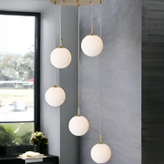 Lustre Suspendu, 5 Globes XE27, Doré, Hauteur Ajustable