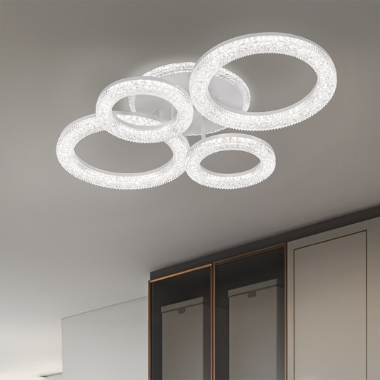 Linnea Lustre LED avec télécommande, 75 W, 3000 K/4000 K/6000 K, variable, blanc, cristaux