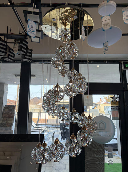 Lustre Crystal LED KILKENNY Culmino, 144 W, lumière neutre, diamètre 60 cm, doré