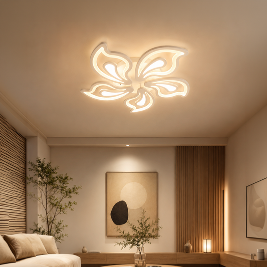 Lustre LED avec télécommande GLORIOSA 95W, 5 pétales, Lumière froide/chaude/neutre, Dimmable, Blanc