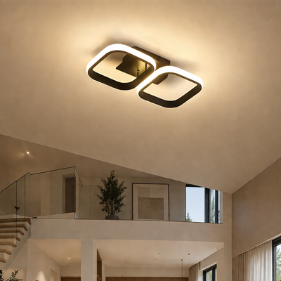 Lustre LED VERTEX 21W, 2 Carrés, Linéaire, Lumière Froid/Chaud/Neutre, Noir