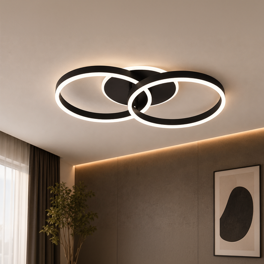 Lustre LED avec télécommande RIGA LILITH 34W, 2 Cercles, Lumière Froide/Chaude/Neutre, Dimmable, Noir