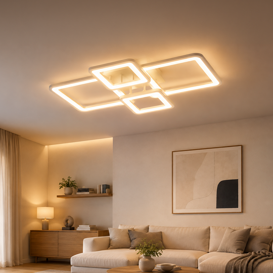Lustre LED avec télécommande ELLA 67W, 4 carrés, Lumière Froide/Chaude/Neutre, Dimmable, Lustre LED Blanc avec télécommande Default Title Alessandro Design