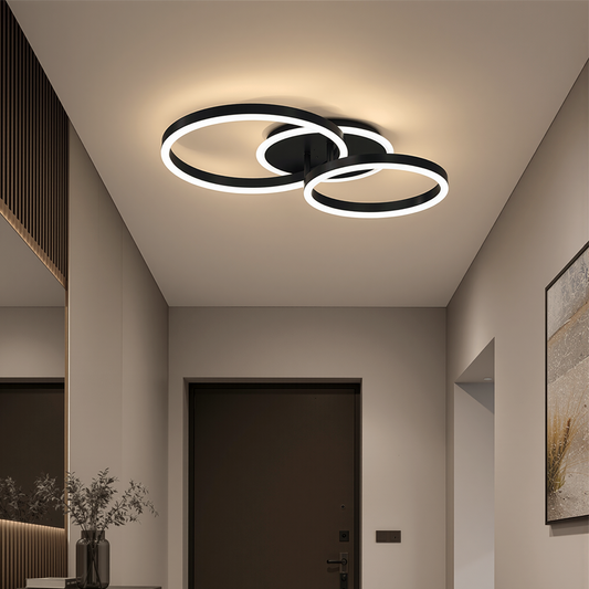 Lustre LED avec télécommande RINOVA 66W, 2 Cercles, Lumière Froide/Chaude/Neutre, Dimmable, Noir
