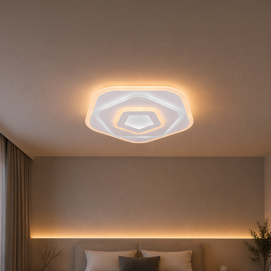 Lustre LED avec télécommande PENTAGON 59W, 40cm, Lumière Froide/Chaude/Neutre 3000K/4000K/6000K, Blanc, Métal et Acrylique