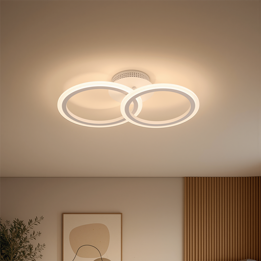 Lustre LED avec télécommande BETTY 27W, 2 Cercles, Lumière Froide/Chaude/Neutre, Dimmable, Blanc