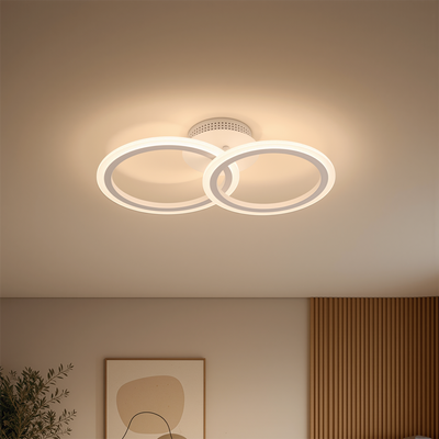 Lustre LED avec télécommande BETTY 27W, 2 Cercles, Lumière Froide/Chaude/Neutre, Dimmable, Blanc