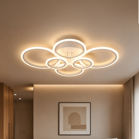 Lustre LED avec télécommande BETTY 82W, 6 Cercles, Lumière Froide/Chaude/Neutre, Dimmable, Blanc