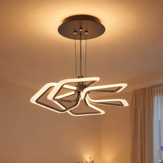 Lustre LED suspendu avec télécommande 103W, 5 carrés, lumière froide/chaude/neutre, variable, lustres LED noirs avec télécommande Titre par défaut Alessandro Design