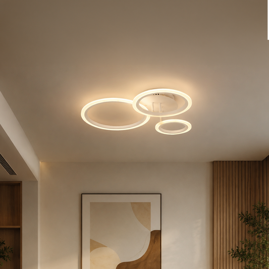 Lustre LED avec télécommande BETTY 40W, 3 Cercles, Lumière Froide/Chaude/Neutre, Dimmable, Blanc, Métal et Acrylique