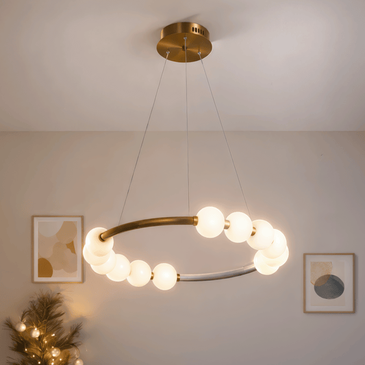 Lustre suspendu LED en acrylique Nova 57W avec télécommande, variable, 3000K/4000K/6000K, doré, métal et acrylique