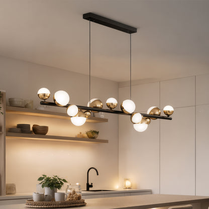 Lustre suspendu LED en acrylique Aurion 29 W avec télécommande, intensité variable, or noir, métal et acrylique