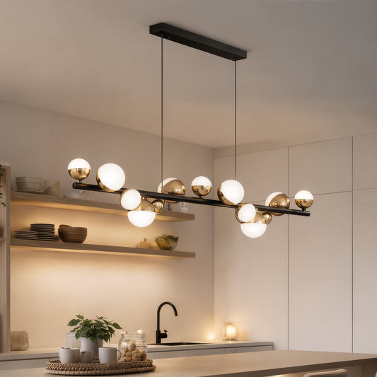 Lustre suspendu LED en acrylique Aurion 29 W avec télécommande, intensité variable, or noir, métal et acrylique