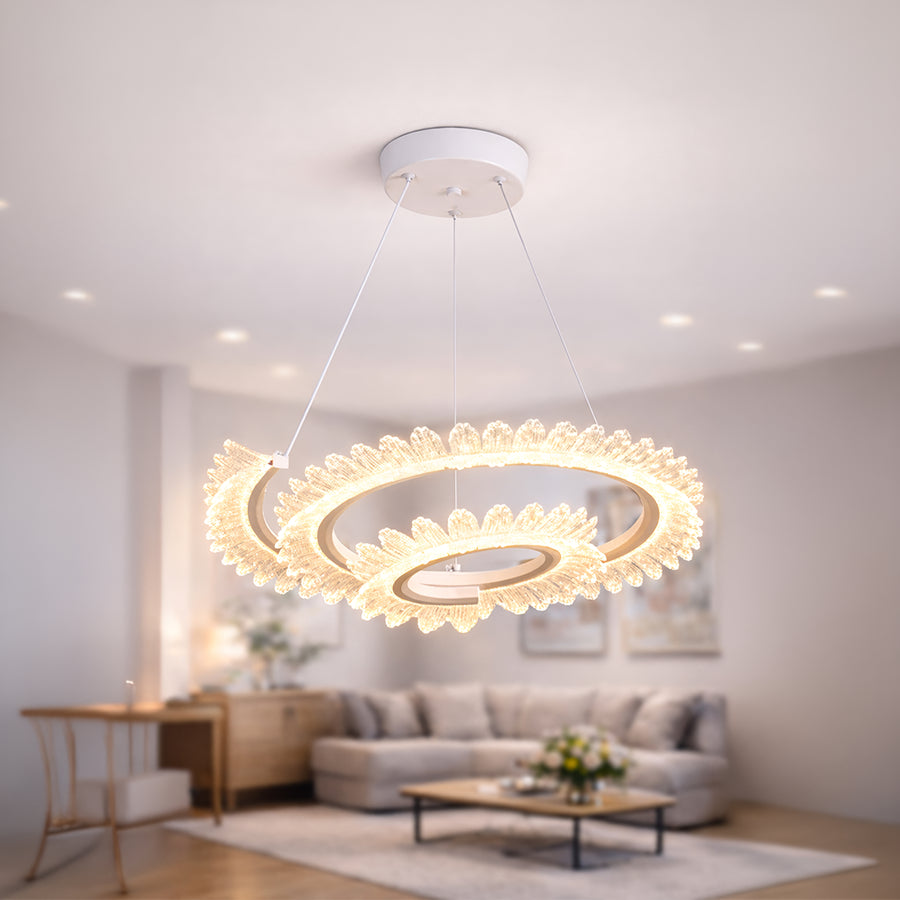 Lustre LED LT188WH, cristal et métal, 40W, variable, hauteur réglable, lumière froide/chaude/neutre, éclairage luxueux