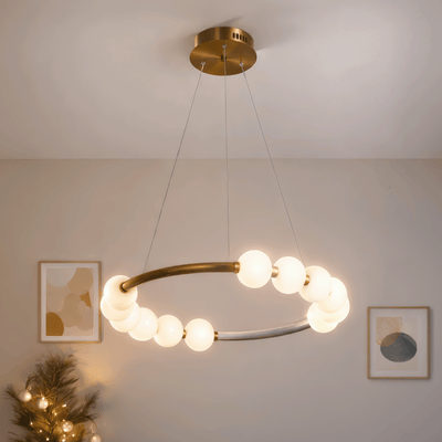Lustre suspendu LED en acrylique Nova 57W avec télécommande, variable, 3000K/4000K/6000K, doré, métal et acrylique