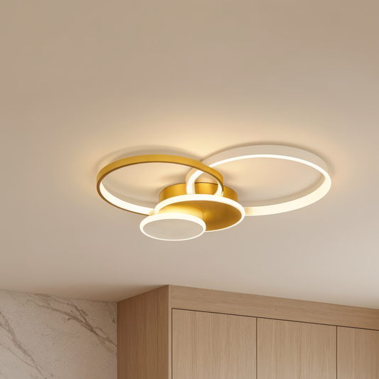 Lustre LED avec télécommande KILLIAN 80W, 4 Cercles, Lumière Froide/Chaude/Neutre, Dimmable, Doré