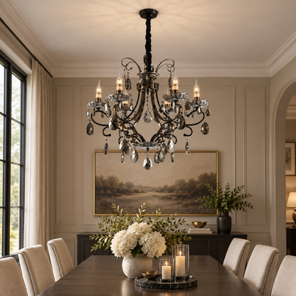 Lustre en cristal BARO Regalis, Φ80 cm, 8xE14, hauteur réglable, métal et cristal, noir