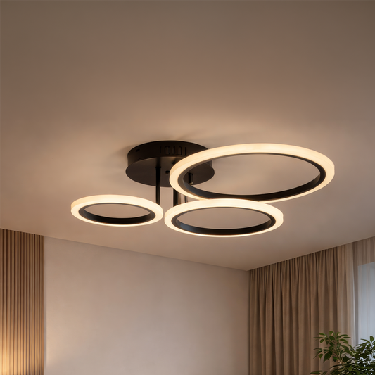 Lustre LED avec télécommande BETTY 40W, 3 Cercles, Lumière Froide/Chaude/Neutre, Dimmable, Noir