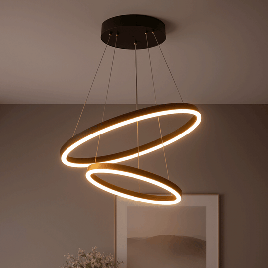 Lustre LED suspendu avec télécommande CASIANA 40W, 2 cercles, lumière froide/chaude/neutre 3000K/4000K/6000K, variable, noir, hauteur réglable, lustres LED en métal et acrylique avec télécommande Titre par défaut Alessandro Design