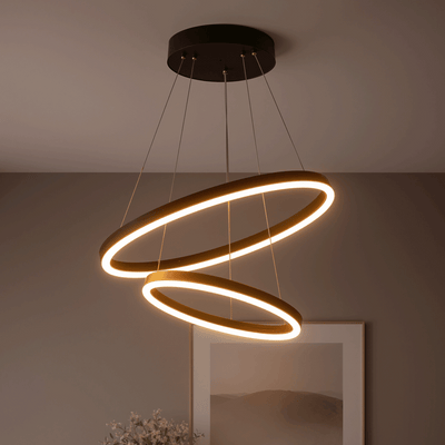 Lustre LED Suspendu avec Télécommande CASIANA 40W, 2 Cercles, Lumière Froid/Chaude/Neutre 3000K/4000K/6000K, Intensité Variable, Noir, Hauteur Réglable, Métal et Acrylique