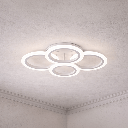 Lustre LED avec télécommande BETTY 43W, 4 Cercles, Lumière Froide/Chaude/Neutre, Dimmable, Blanc