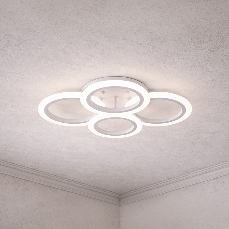 Lustre LED avec télécommande BETTY 43W, 4 Cercles, Lumière Froide/Chaude/Neutre, Dimmable, Blanc