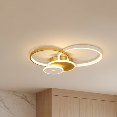 Lustre LED avec télécommande KILLIAN 80W, 4 Cercles, Lumière Froide/Chaude/Neutre, Dimmable, Doré