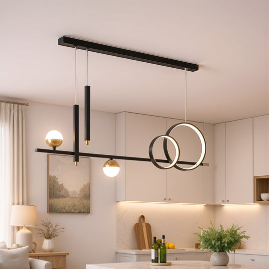 Lustre LED suspendu avec télécommande DAMARA 44W, Lumière Froide/Chaude/Neutre, Dimmable, Noir, Lustres LED réglables en hauteur avec télécommande Titre par défaut Alessandro Design
