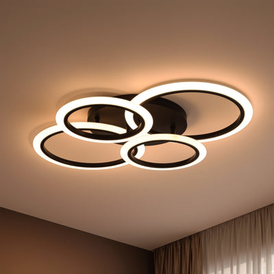 Lustre LED avec télécommande BETTY 44W, 4 Cercles, Lumière Froide/Chaude/Neutre, Dimmable, Noir