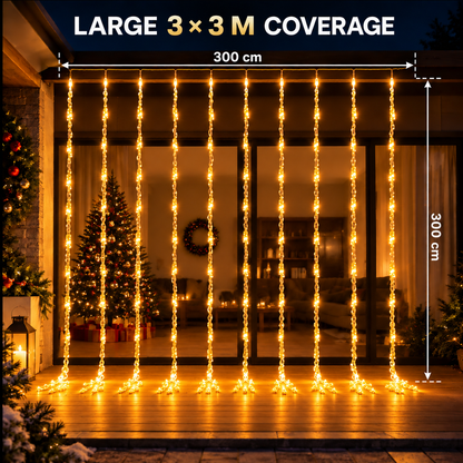 Installation de Noël de type pluie, lumière chaude, 300 x 300 cm, 320 LED