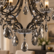 Lustre en cristal BARO Regalis, Φ80 cm, 8xE14, hauteur réglable, métal et cristal, noir