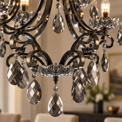Lustre en cristal BARO Regalis, Φ80 cm, 8xE14, hauteur réglable, métal et cristal, noir