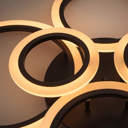 Lustre LED avec télécommande BETTY 82W, 6 Cercles, Lumière Froide/Chaude/Neutre, Dimmable, Noir