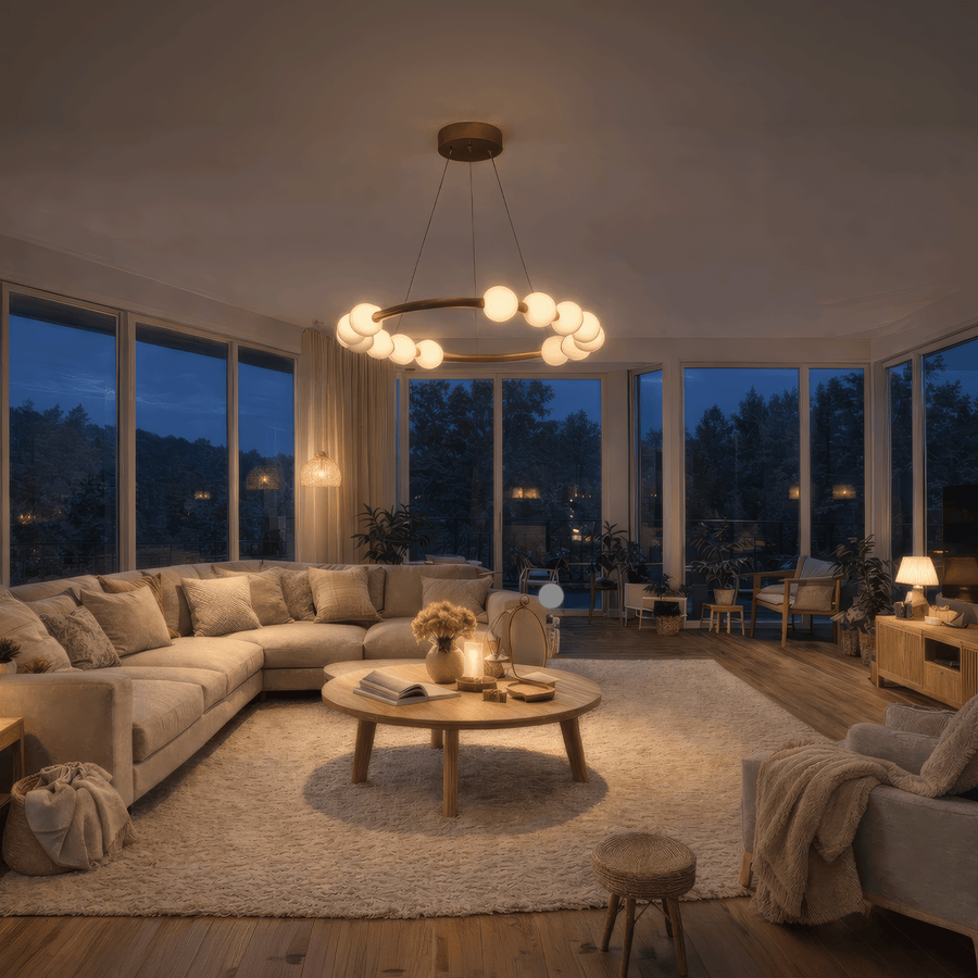 Lustre suspendu LED en acrylique Nova 57W avec télécommande, variable, 3000K/4000K/6000K, doré, métal et acrylique