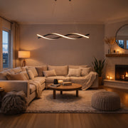 Lustre LED Suspendu avec Télécommande, FLUX, 27W, 116cm, Lumière Froide/Chaude/Neutre 3000K/4000K/6000K, Intensité Variable, Noir, Hauteur Réglable, Métal et Silicone