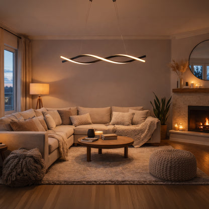 Lustre LED Suspendu avec Télécommande, FLUX, 27W, 116cm, Lumière Froide/Chaude/Neutre 3000K/4000K/6000K, Intensité Variable, Noir, Hauteur Réglable, Métal et Silicone