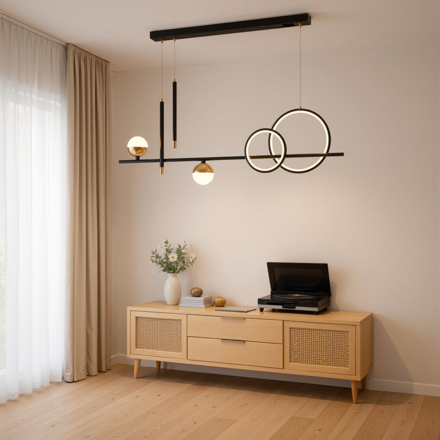 Lustre LED suspendu avec télécommande DAMARA 44W, Lumière Froide/Chaude/Neutre, Dimmable, Noir, Hauteur Réglable