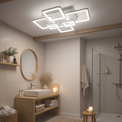 Lustre LED avec télécommande ELLA 119W, 6 carrés, Lumière Froide/Chaude/Neutre, Dimmable, Blanc