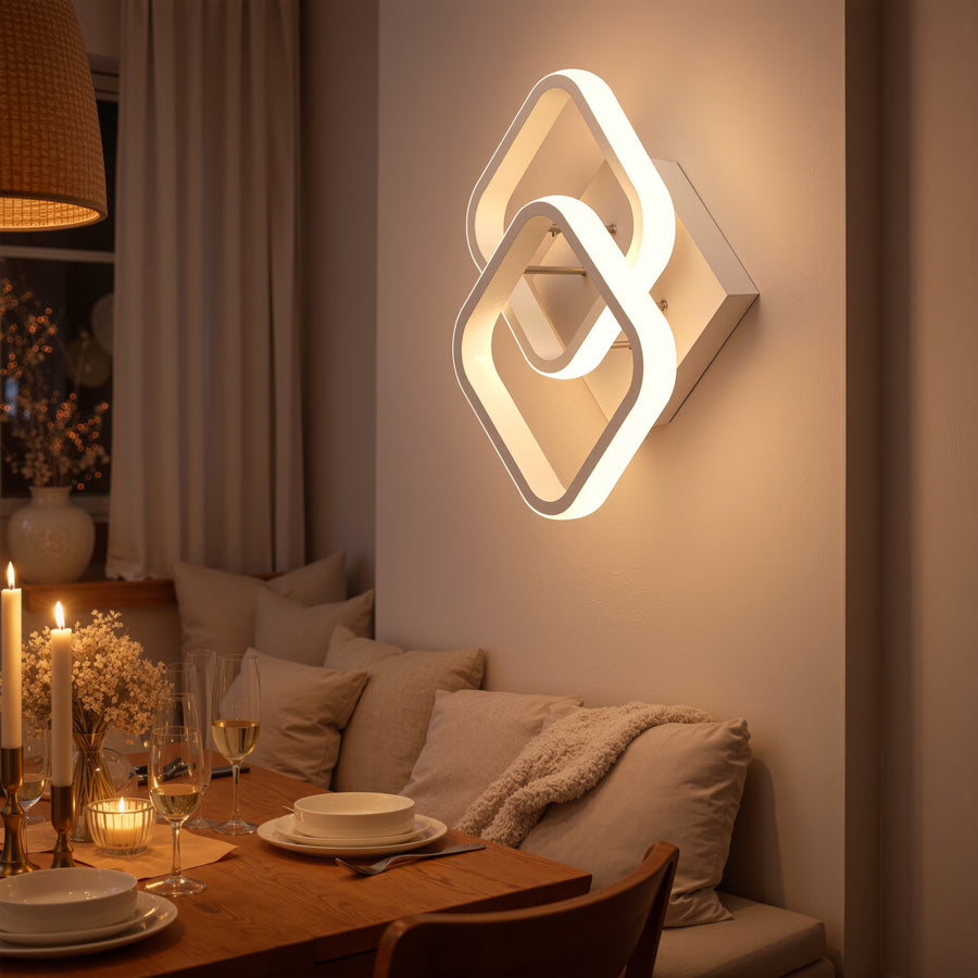 Lustre LED VERTEX Matrix, diamants superposés, cadres métalliques, 11 W, 2 diamants, lumière froide/chaude/neutre 3000K/4000K/6000K, blanc