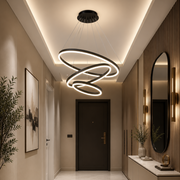 Lustre LED suspendu avec télécommande CASIANA 85W, 3 Cercles, Lumière Froide/Chaude/Neutre, Dimmable, Noir, Hauteur Réglable